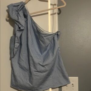 Banana Republic Blue Striped One-Shoulder Crop Top